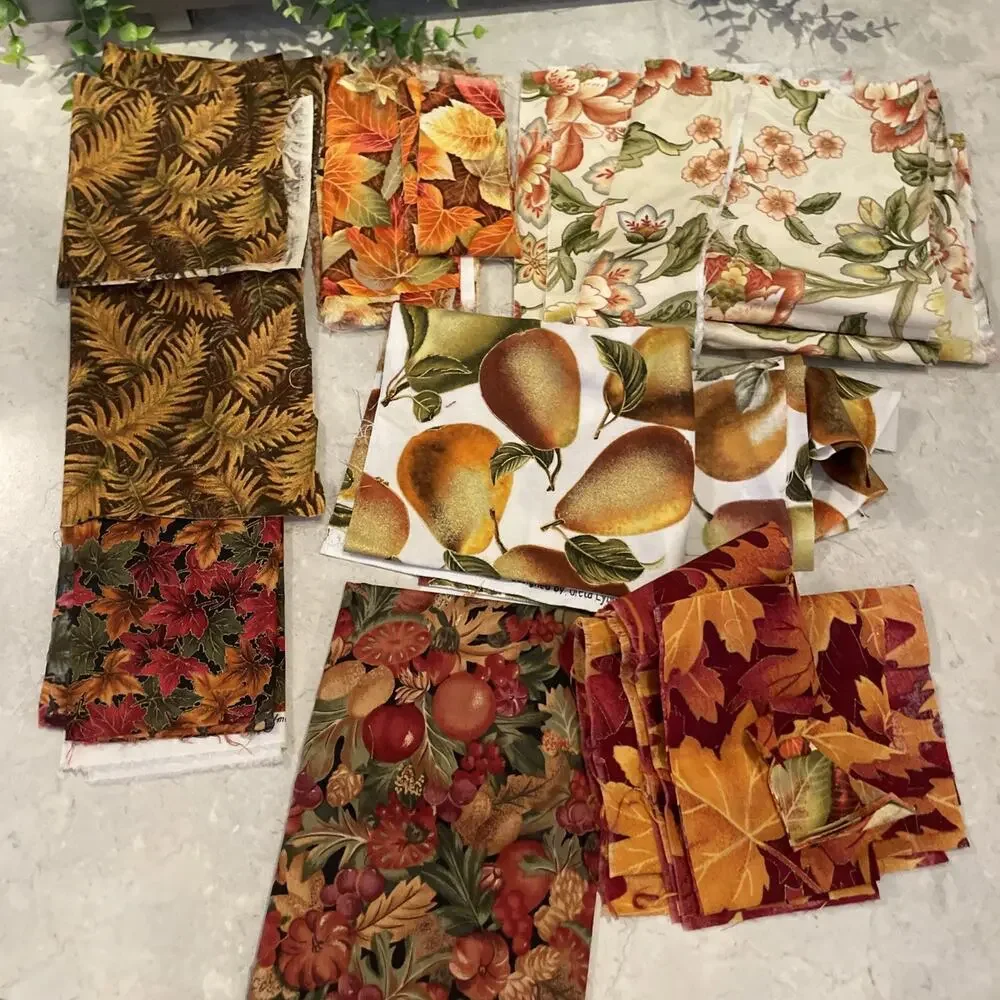 Autumnal Fall Cotton Lot Of Mixed Cut Fabric Bundle